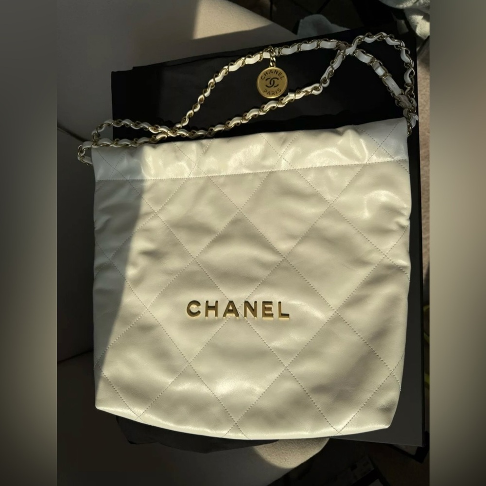 Chanel 22 Small White Gold-Tone Metal